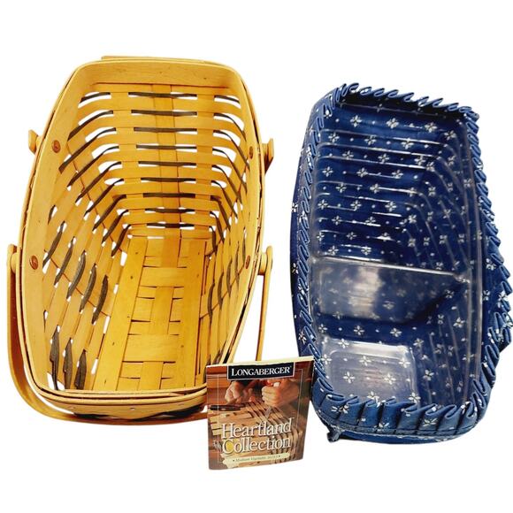 Longaberger Medium Vegetable Basket Slanted w/ Double Handles Blue Liner Divided - Picture 8 of 14